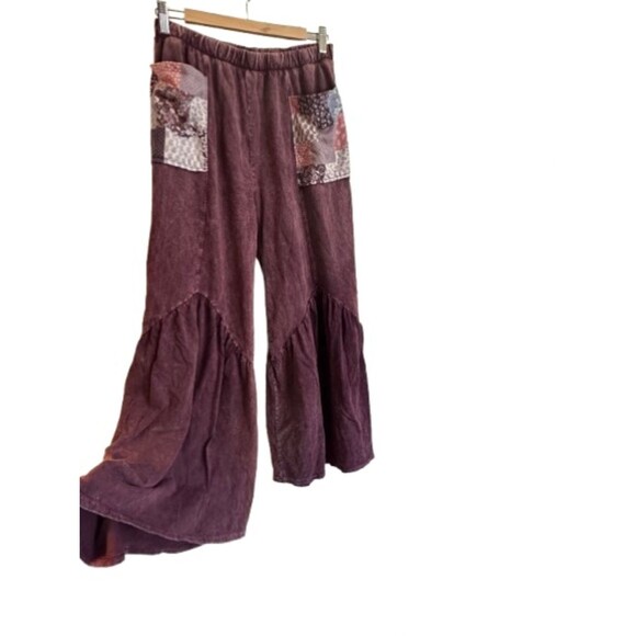 J. Her Pants - J. Her Patchwork-Pocket Wide-Leg Pants — Plum Size L